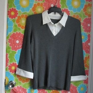 XL Van Heusen Gray Sweater, White Cuffs and Collar